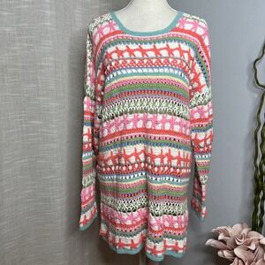 Vintage Jennifer Reed Ocean Beach Starfish Hand‎ Knitted Sweater Women's SIze 1X